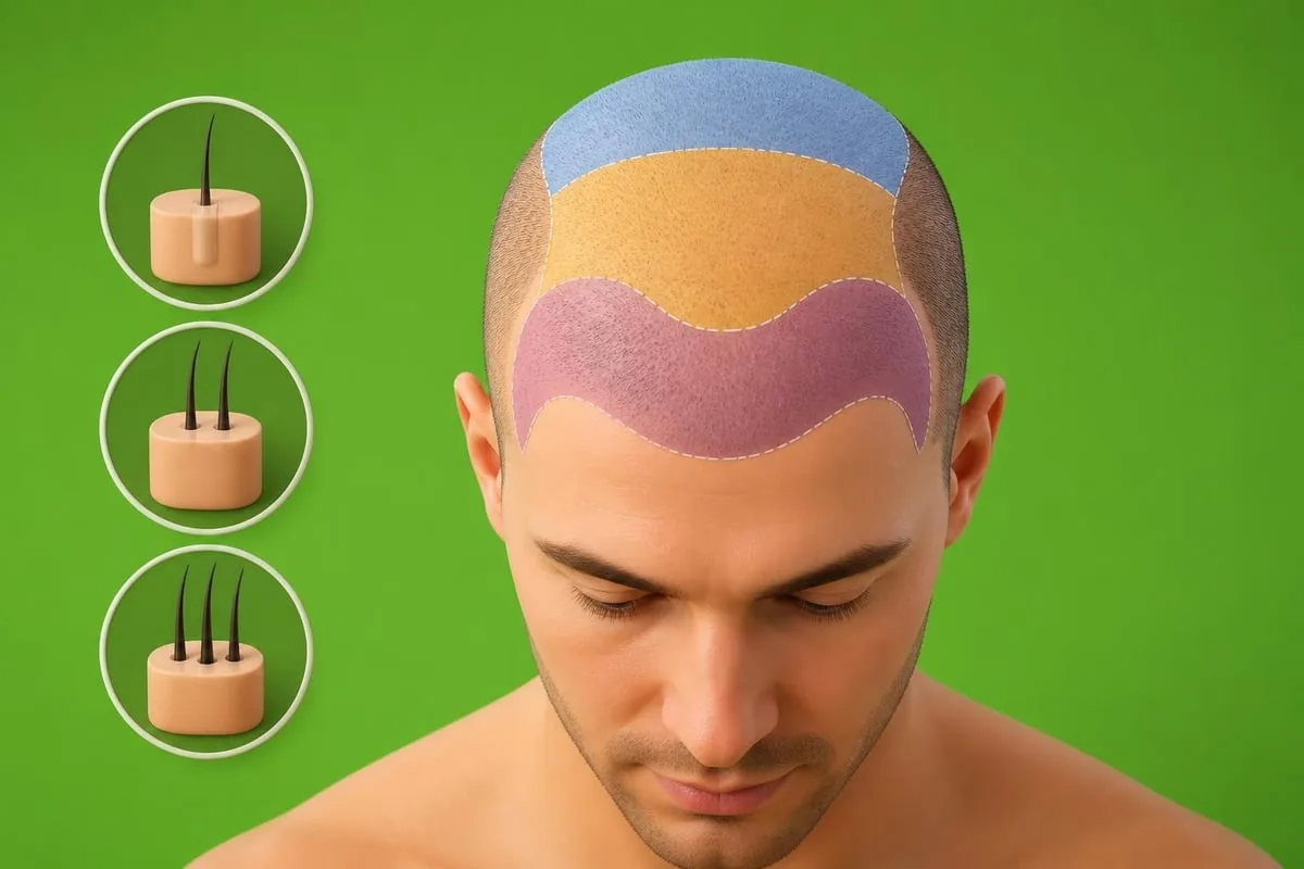 Illustration of hair grafts and scalp transplant planning