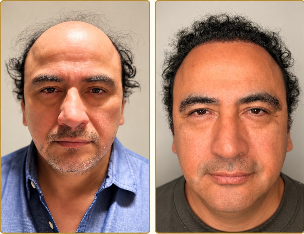 Patient before Sapphire FUE and eight months after treatment