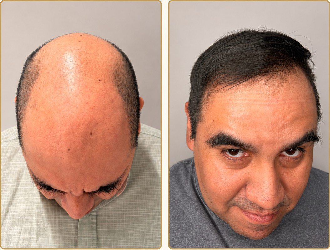 Patient before and after hair restoration treatment