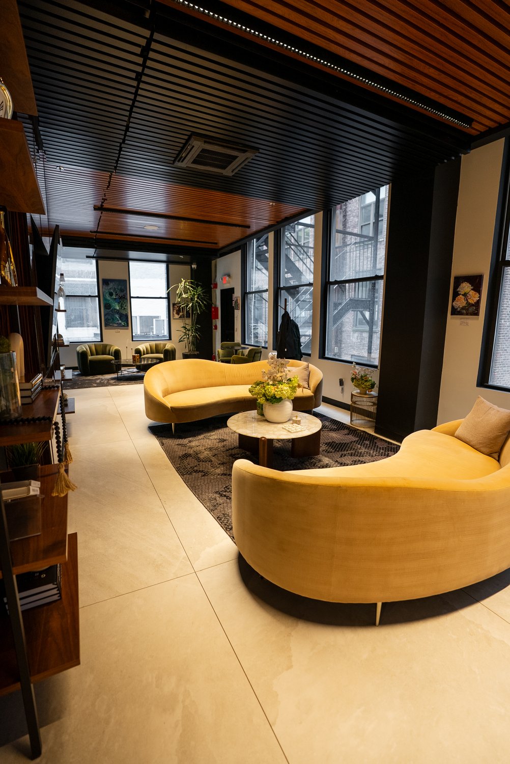 Seating and windows in the New York clinic waiting area
